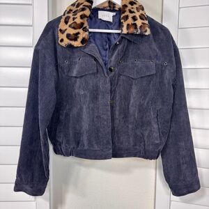 Lush Corduroy Jacket with Leopard Print Collar